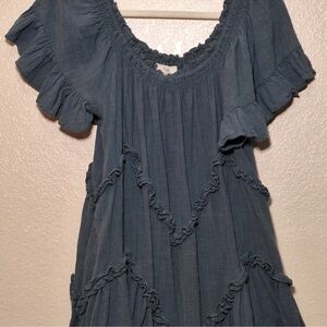 Easel Blue Ruffle Mini Dress